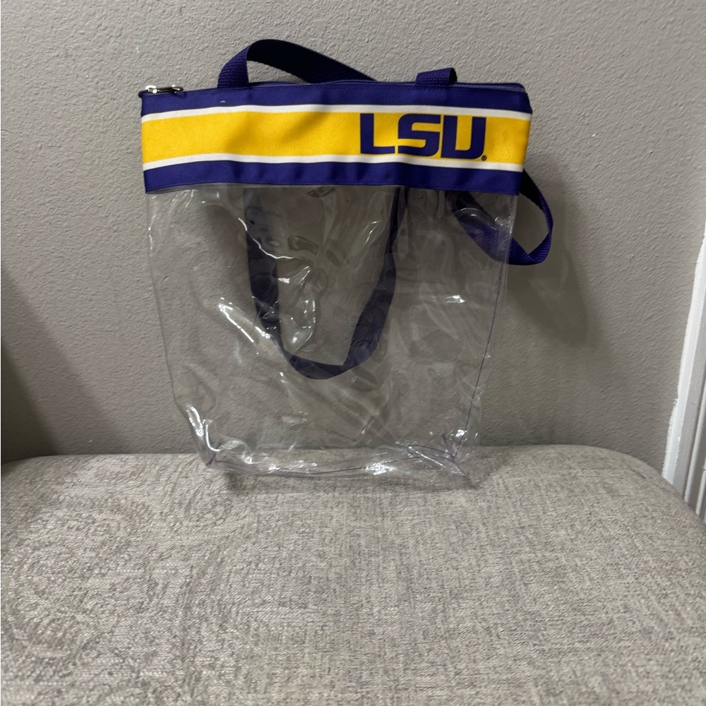 LSU Clear Tote Bag with Purple and Yellow Stripes